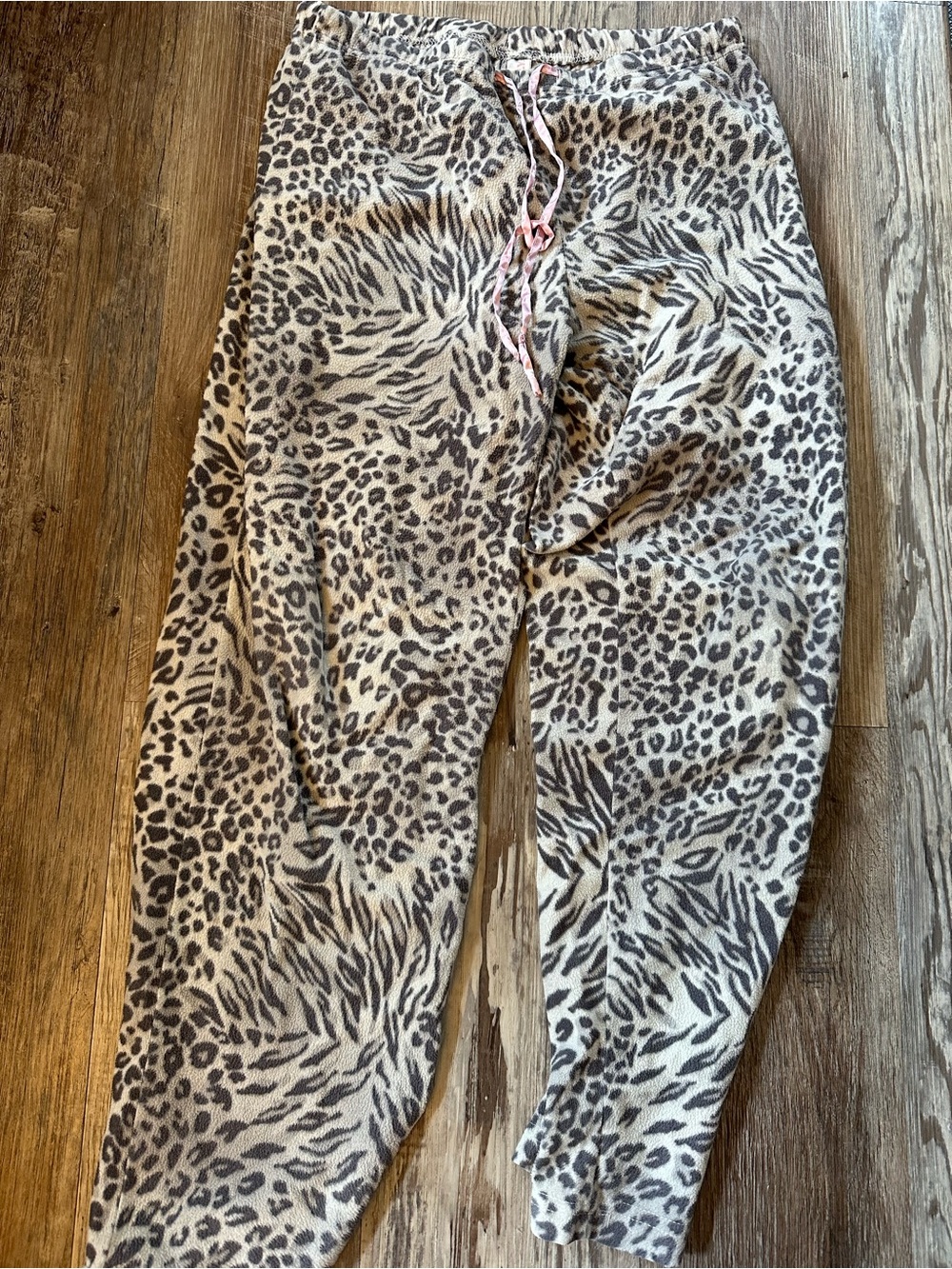 Women’s Medium Cream and Gray Leopard Print Cozy Pajama Pants